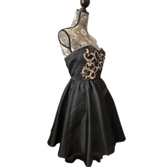 ABS Allen Schwartz Women's Sz. 2 Black & Gold Strapless Mini Prom/Cocktail Dress - Picture 2 of 16
